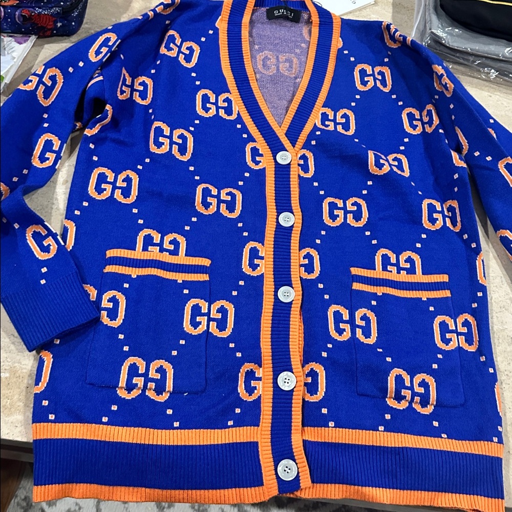 Women’s Fashion Blue Orange Long Sleeve Cardigan NWT Size L - Picture 3 of 3